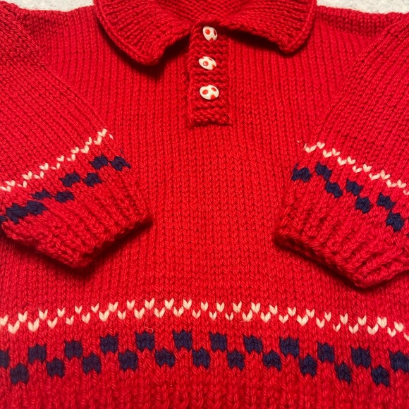 Hand Made Knitted Baby Red Sweater with Beanie Sz 24M - Photos for measurements - Picture 3 of 11